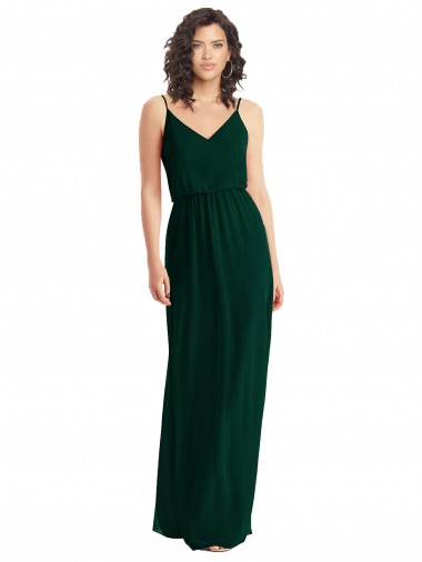 Affordable Sleeveless V-Neck Soft Chiffon Ever Green Long Semi Formal Evening Dress