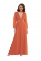 Affordable Long Sleeves V-Neck Soft Chiffon Firecracker Long High Low Evening Dress
