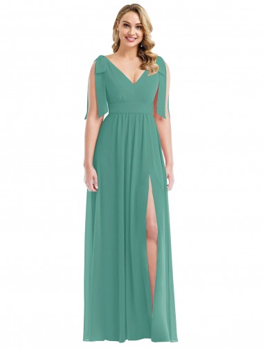 Affordable Sleeveless V-Neck Soft Chiffon Icelandic Silver Long Semi Formal Evening Dress