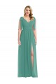 Affordable Sleeveless V-Neck Soft Chiffon Icelandic Silver Long Semi Formal Evening Dress