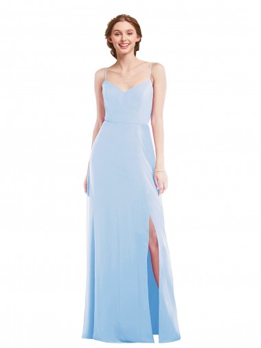 Affordable Sleeveless V-Neck Soft Chiffon Light Sky Blue Long Formal Evening Dress