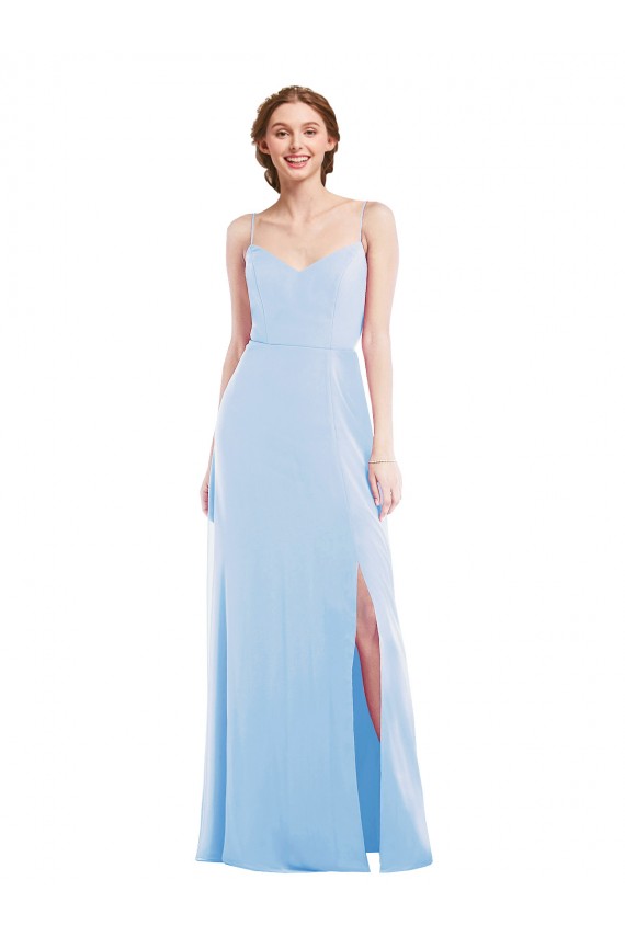Affordable Sleeveless V-Neck Soft Chiffon Light Sky Blue Long Formal Evening Dress