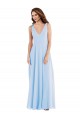 Affordable Sleeveless V-Neck Soft Chiffon Light Sky Blue Long Semi Formal Evening Dress