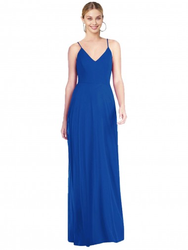 Affordable Sleeveless V-Neck Soft Chiffon Royal Blue Long Formal Dress