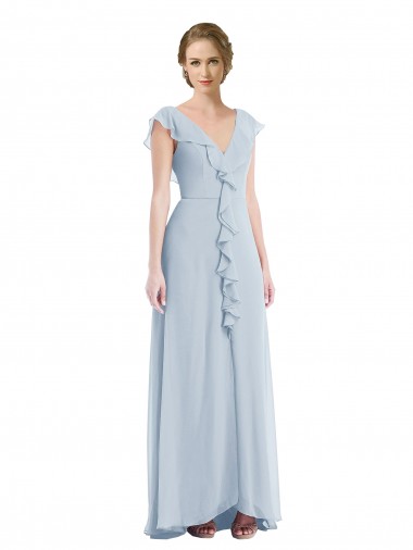 Affordable Sleeveless V-Neck Soft Chiffon Sea Glass Long Black Tie Evening Dress