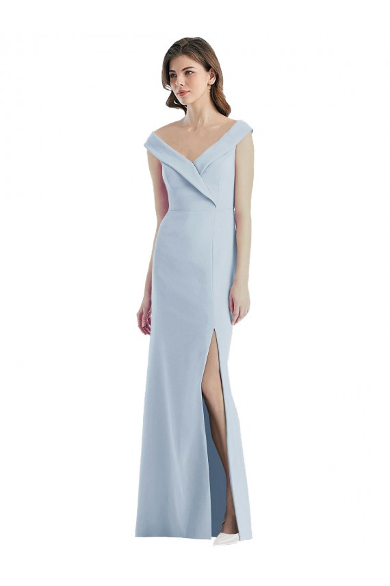 Affordable Sleeveless V-Neck Stretch Crepe Light Sky Blue Long Black Tie Evening Dress