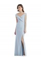 Affordable Sleeveless V-Neck Stretch Crepe Light Sky Blue Long Black Tie Evening Dress