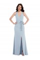Affordable Sleeveless V-Neck Stretch Crepe Light Sky Blue Long Formal Evening Dress