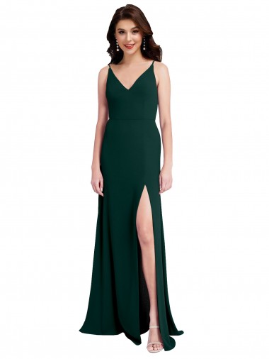 Affordable Sleeveless V-Neck Stretch Crepe Midnight Green Long Formal Evening Dress