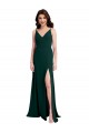 Affordable Sleeveless V-Neck Stretch Crepe Midnight Green Long Formal Evening Dress