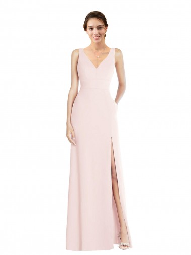 Affordable Sleeveless V-Neck Stretch Crepe Pink Long Black Tie Evening Dress