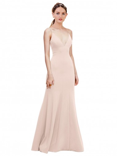 Affordable Sleeveless V-Neck Stretch Crepe Pink Long Formal Dress