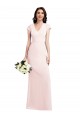 Affordable Cap Sleeves V-Neck Stretch Crepe Pink Long Formal Evening Dress