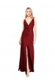 Affordable Sleeveless V-Neck Stretch Satin Burgundy Long Black Tie Evening Dress