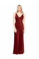 Affordable Sleeveless V-Neck Stretch Satin Burgundy Long Formal Evening Dress