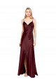 Affordable Sleeveless V-Neck Stretch Satin Burgundy Gold Long Evening Dress