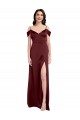 Affordable Sleeveless V-Neck Stretch Satin Burgundy Gold Long Formal Dress