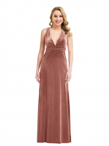 Affordable Sleeveless V-Neck Stretch Velvet Cinnamon Rose Long Evening Dress