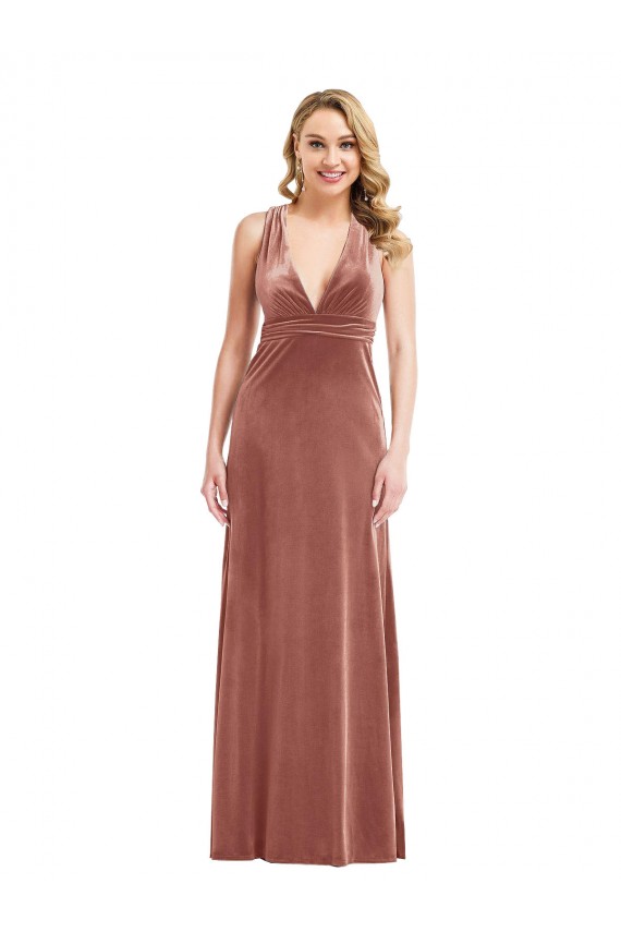Affordable Sleeveless V-Neck Stretch Velvet Cinnamon Rose Long Evening Dress