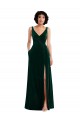 Affordable Sleeveless V-Neck Stretch Velvet Dark Green Long Evening Gowns