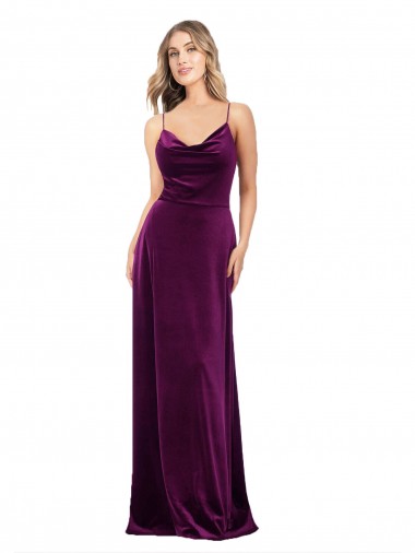 Affordable Sleeveless V-Neck Stretch Velvet Grape Long Formal Evening Dress