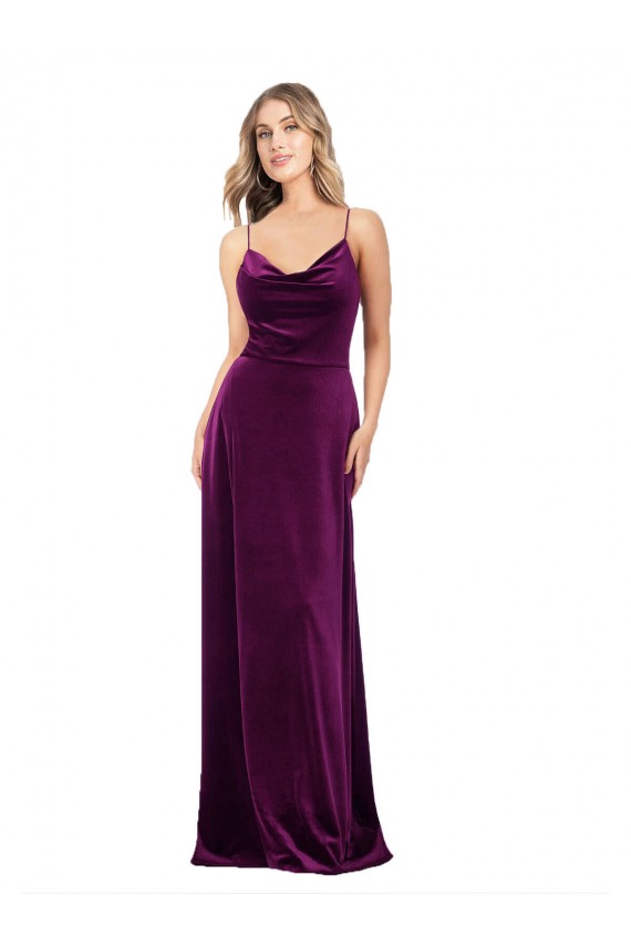 Affordable Sleeveless V-Neck Stretch Velvet Grape Long Formal Evening Dress