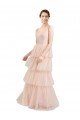 Affordable Sleeveless V-Neck Tulle Pink Long Semi Formal Evening Dress