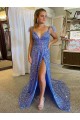 Affordable Sleeveless V-Neck Velvet Sequin Court Train Evening Dress