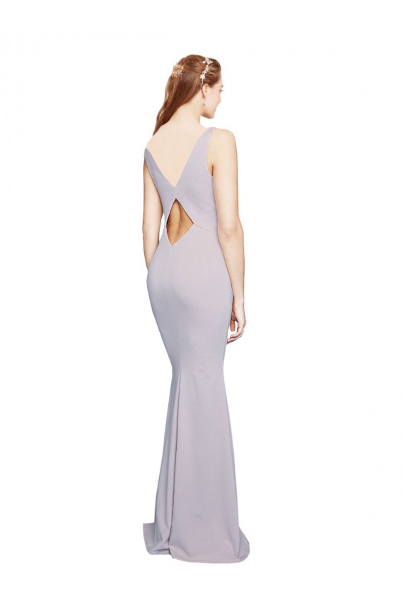 Affordable Sleeveless V-Neck Stretch Crepe Arctic Lilac Long Formal Evening Dress
