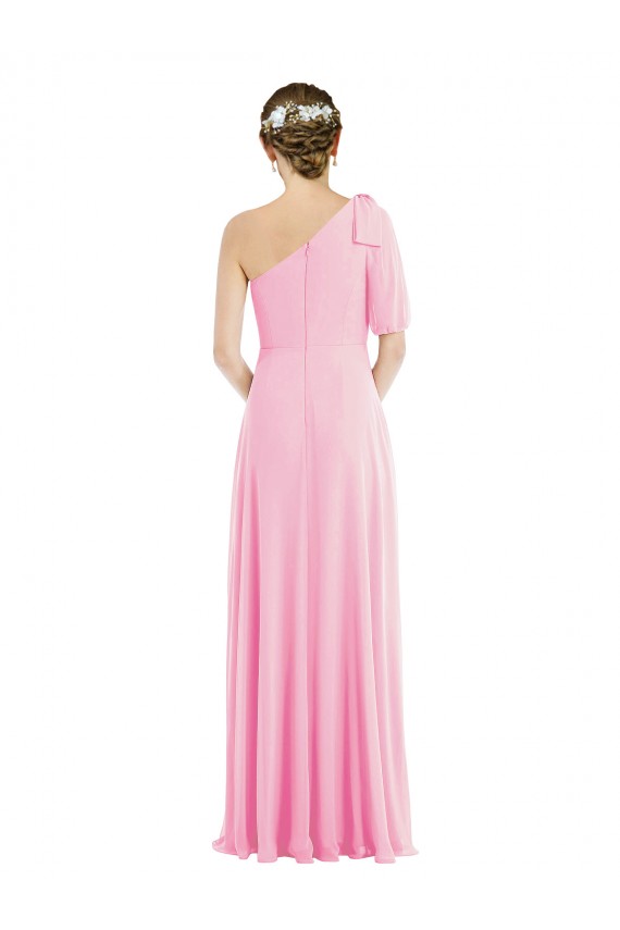 Affordable Sleeveless One Shoulder Soft Chiffon Barely Pink Long Semi Formal Evening Dress