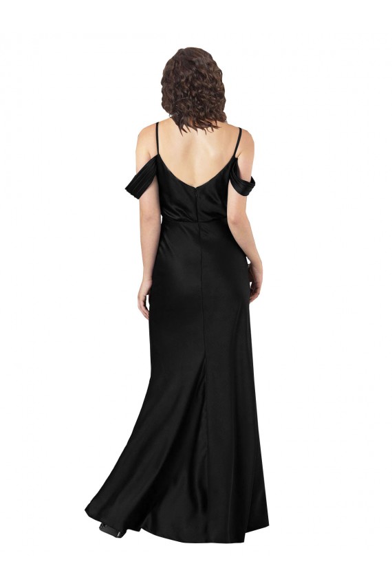 Affordable Sleeveless Off the Shoulder Silky Satin Black Long Formal Dress