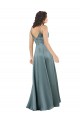 Affordable Sleeveless V-Neck Silky Satin Black Long Formal Evening Dress