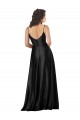 Affordable Sleeveless V-Neck Silky Satin Black Long Formal Dress