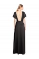 Affordable Cap Sleeves V-Neck Stretch Satin Black Long Evening Dress