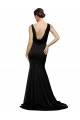 Affordable Sleeveless V-Neck Silky Satin Black Sweep Train Formal Evening Dress
