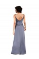 Affordable Sleeveless V-Neck Silky Satin Black Column Long Formal Evening Dress