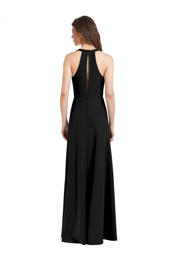 Affordable Sleeveless High Neck Stretch Crepe Black Sheath Long Formal Evening Dress