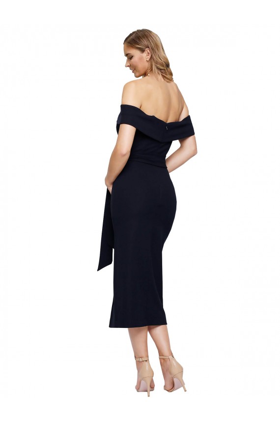 Affordable Sleeveless Square Neck Stretch Crepe Black Midi Length Formal Evening Dress