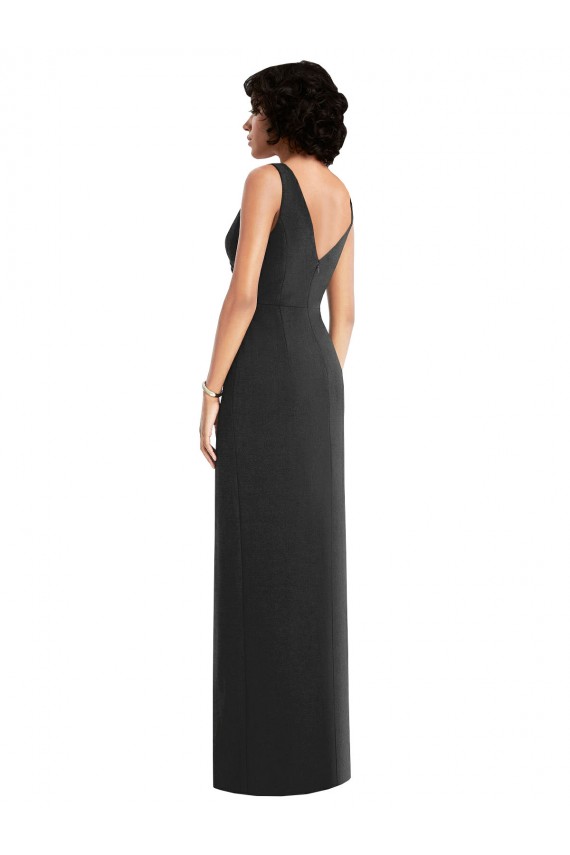 Affordable Sleeveless V-Neck Spandex Black Sheath Long Formal Evening Dress