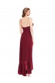 Affordable Sleeveless V-Neck Soft Chiffon Burgundy Long High Low Evening Dress
