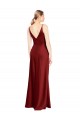 Affordable Sleeveless V-Neck Stretch Satin Burgundy Long Formal Evening Dress