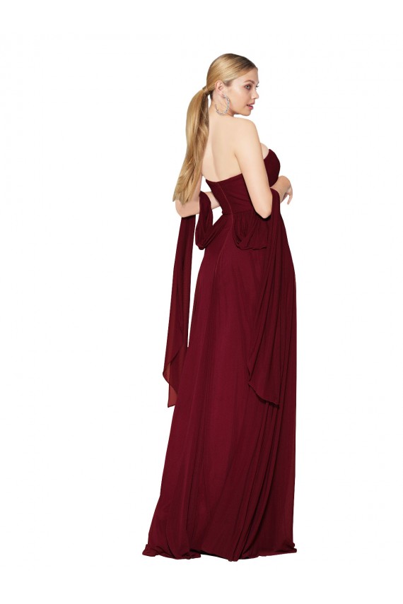 Affordable Sleeveless Strapless Soft Chiffon Burgundy Long Formal Evening Dress