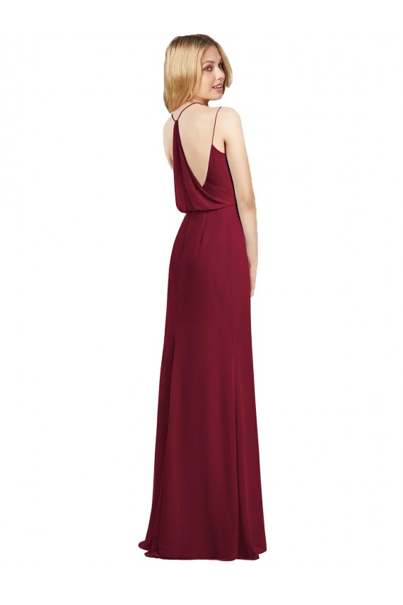 Affordable Sleeveless V-Neck Soft Chiffon Burgundy Long Formal Dress