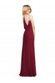 Affordable Sleeveless V-Neck Soft Chiffon Burgundy Long Formal Dress