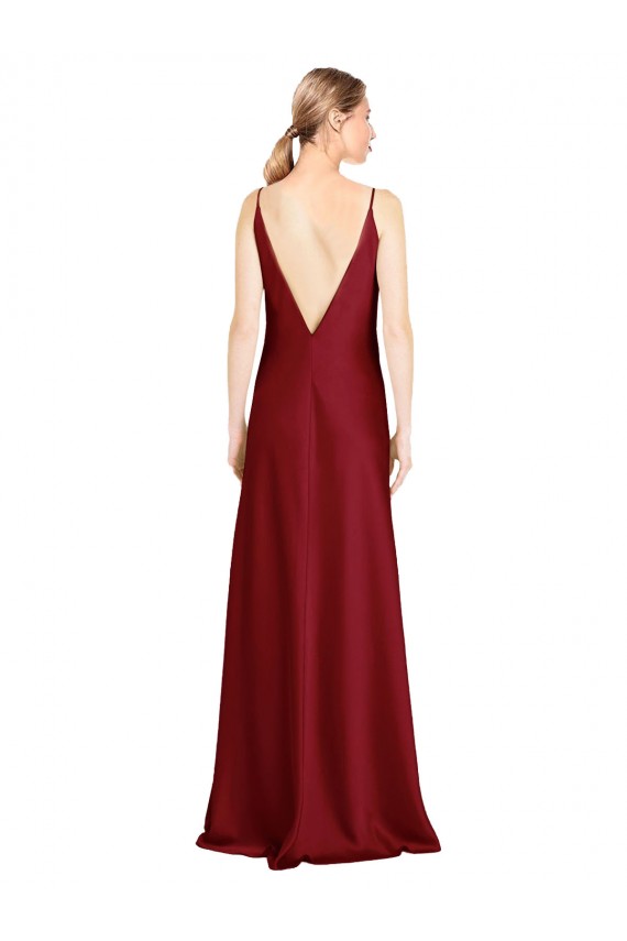 Affordable Sleeveless V-Neck Stretch Satin Burgundy Long Black Tie Evening Dress