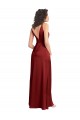 Affordable Sleeveless V-Neck Stretch Satin Burgundy Long Formal Dress