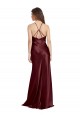 Affordable Sleeveless V-Neck Stretch Satin Burgundy Gold Long Formal Evening Dress