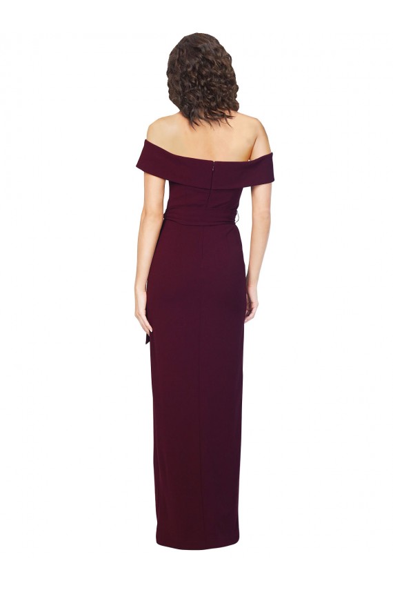 Affordable Sleeveless Square Neck Stretch Crepe Burgundy Gold Long Formal Evening Dress