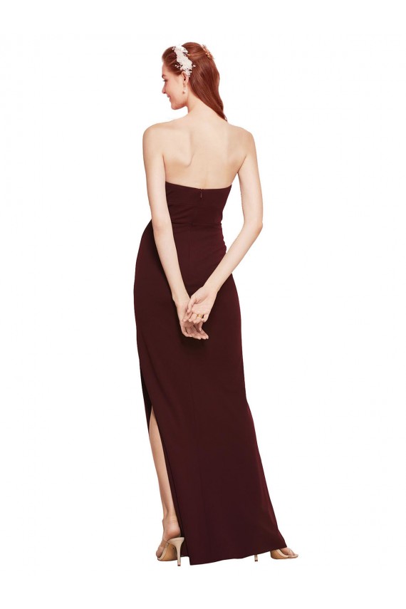 Affordable Sleeveless Strapless Stretch Crepe Burgundy Gold Long Formal Evening Dress