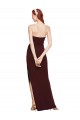 Affordable Sleeveless Strapless Stretch Crepe Burgundy Gold Long Formal Evening Dress